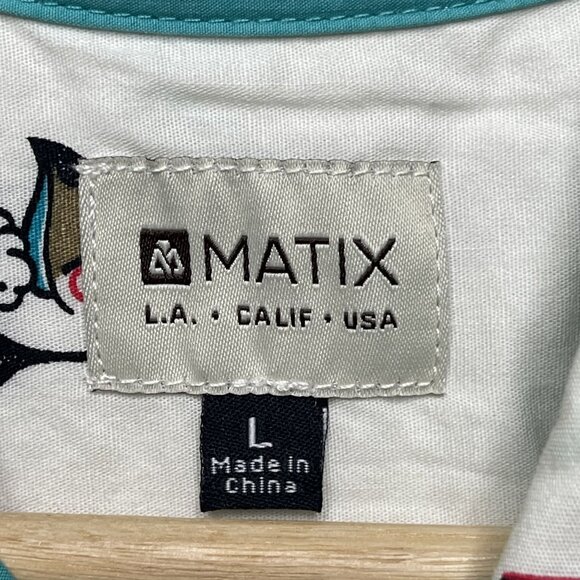 Matix Mens Toucan Beer Print Short Sleeve Button-Up Shirt L Ivory White - Picture 3 of 6